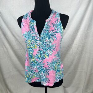 Lilly Pulitzer XS Sleeveless Top Pink Pineapple Print Button Down Tank‎